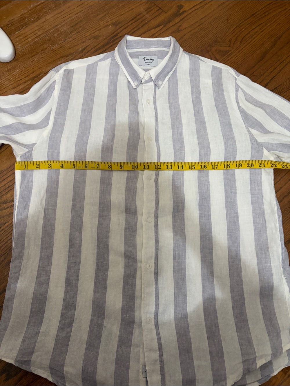 Vacay Men’s Linen Grey Striped Button Down Shirt - Picture 11 of 12